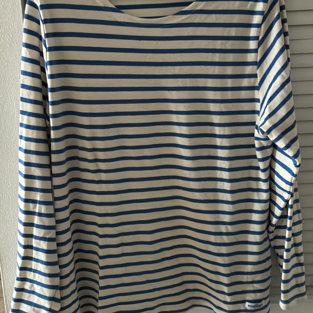 Women's Striped Long Sleeve Top - Blue and White